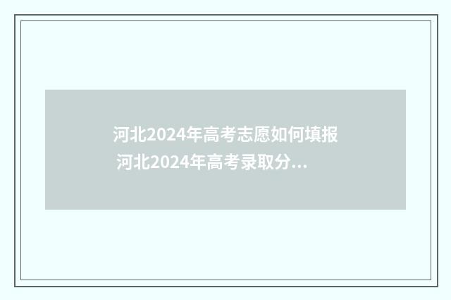 河北2024年高考志愿如何填报 河北2024年高考录取分数线
