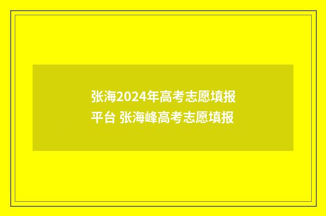 张海2024年高考志愿填报平台 张海峰高考志愿填报