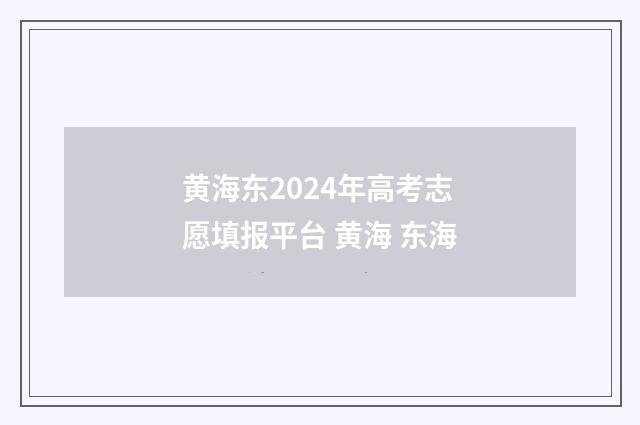 黄海东2024年高考志愿填报平台 黄海 东海