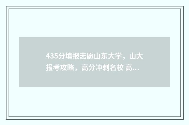 435分填报志愿山东大学，山大报考攻略，高分冲刺名校 高考志愿填报394