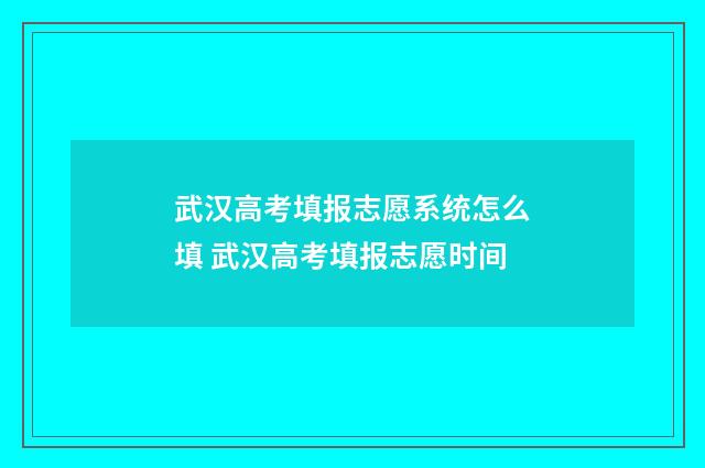 武汉高考填报志愿系统怎么填 武汉高考填报志愿时间