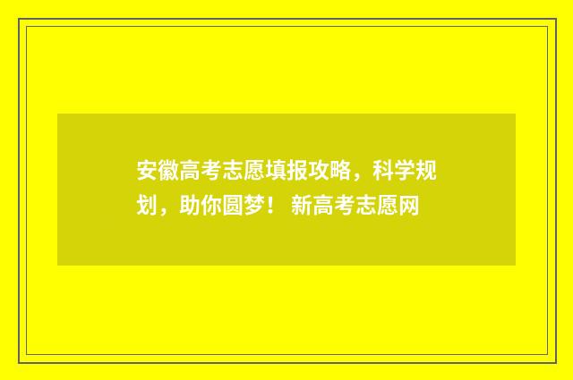 安徽高考志愿填报攻略，科学规划，助你圆梦！ 新高考志愿网