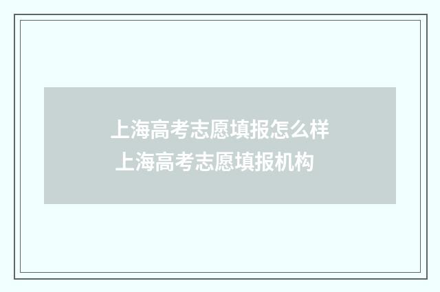 上海高考志愿填报怎么样 上海高考志愿填报机构