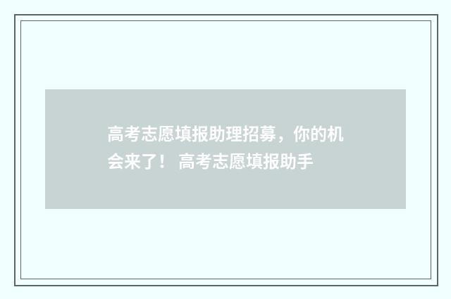 高考志愿填报助理招募，你的机会来了！ 高考志愿填报助手
