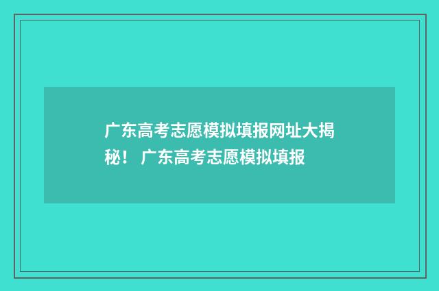 广东高考志愿模拟填报网址大揭秘！ 广东高考志愿模拟填报