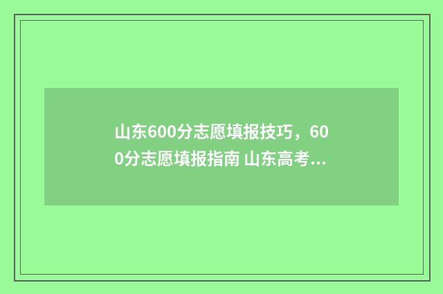 山东600分志愿填报技巧，600分志愿填报指南 山东高考600分上什么大学