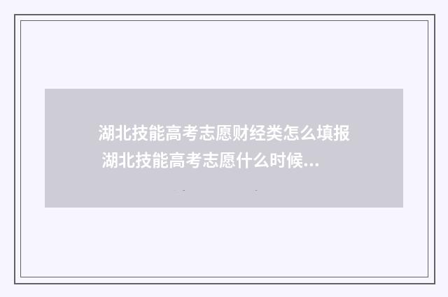 湖北技能高考志愿财经类怎么填报 湖北技能高考志愿什么时候填