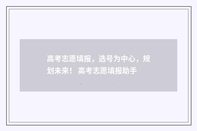 高考志愿填报，选号为中心，规划未来！ 高考志愿填报助手