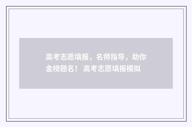 高考志愿填报，名师指导，助你金榜题名！ 高考志愿填报模拟