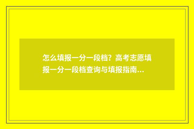 怎么填报一分一段档？高考志愿填报一分一段档查询与填报指南 一分一段表报考怎么用