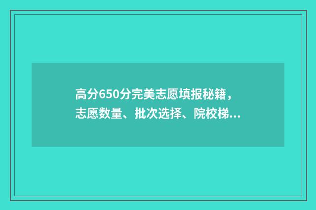 高分650分完美志愿填报秘籍，志愿数量、批次选择、院校梯度全解析 完美1100分什么水平