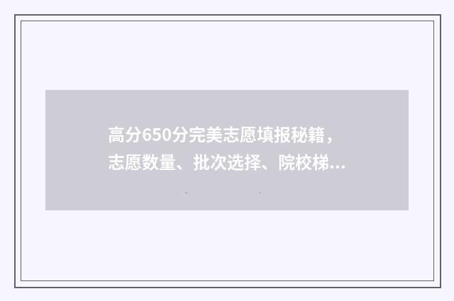 高分650分完美志愿填报秘籍，志愿数量、批次选择、院校梯度全解析 完美1100分什么水平