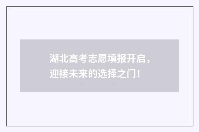湖北高考志愿填报开启，迎接未来的选择之门！