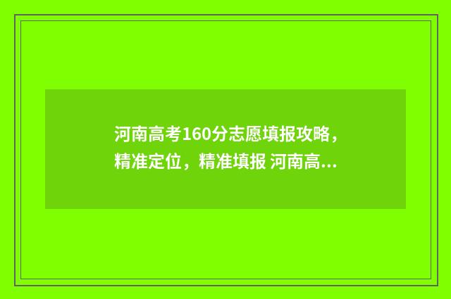河南高考160分志愿填报攻略，精准定位，精准填报 河南高考619分