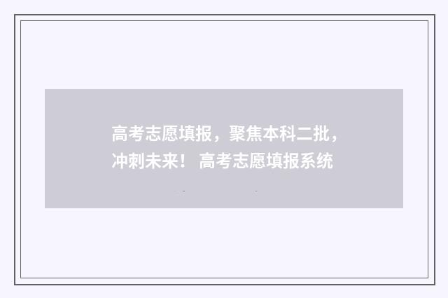 高考志愿填报，聚焦本科二批，冲刺未来！ 高考志愿填报系统