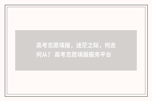 高考志愿填报，迷茫之际，何去何从？ 高考志愿填报服务平台