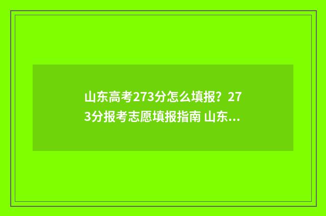 山东高考273分怎么填报？273分报考志愿填报指南 山东高考273分怎么算的