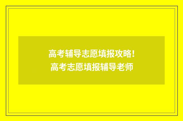 高考辅导志愿填报攻略！ 高考志愿填报辅导老师