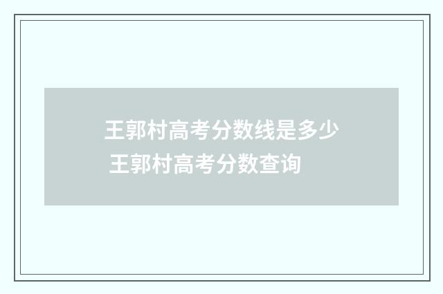 王郭村高考分数线是多少 王郭村高考分数查询