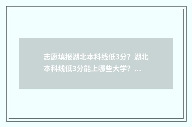 志愿填报湖北本科线低3分？湖北本科线低3分能上哪些大学？ 湖北志愿填报原则