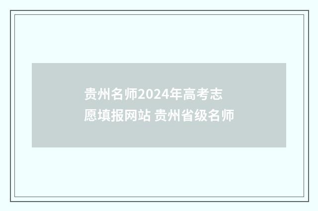 贵州名师2024年高考志愿填报网站 贵州省级名师