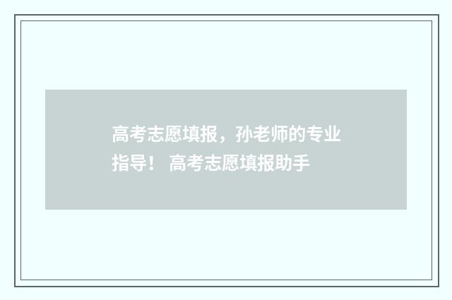 高考志愿填报，孙老师的专业指导！ 高考志愿填报助手