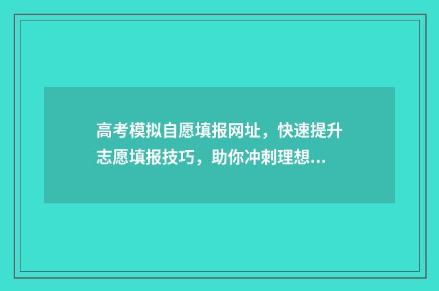 高考模拟自愿填报网址，快速提升志愿填报技巧，助你冲刺理想大学！ 高考自愿模拟器