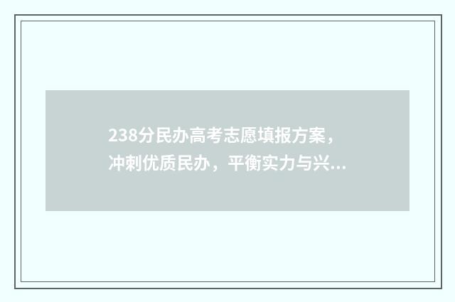 238分民办高考志愿填报方案，冲刺优质民办，平衡实力与兴趣 民办多少分