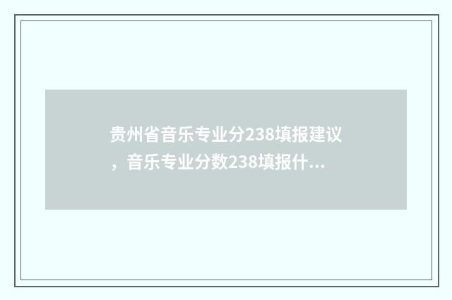 贵州省音乐专业分238填报建议，音乐专业分数238填报什么大学 贵州省音乐专业录取规则最新
