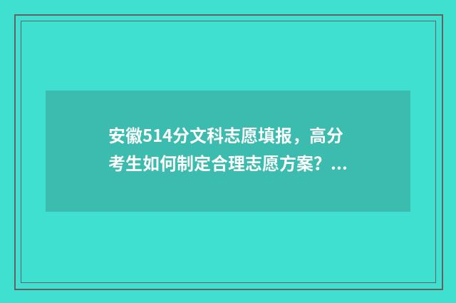 安徽514分文科志愿填报，高分考生如何制定合理志愿方案？ 安徽文科584分