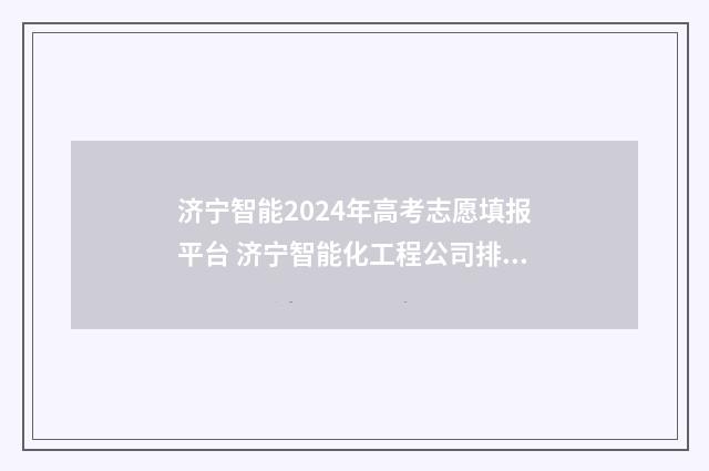 济宁智能2024年高考志愿填报平台 济宁智能化工程公司排名