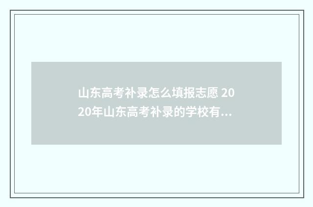 山东高考补录怎么填报志愿 2020年山东高考补录的学校有哪些