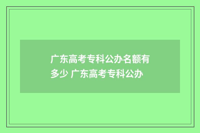 广东高考专科公办名额有多少 广东高考专科公办
