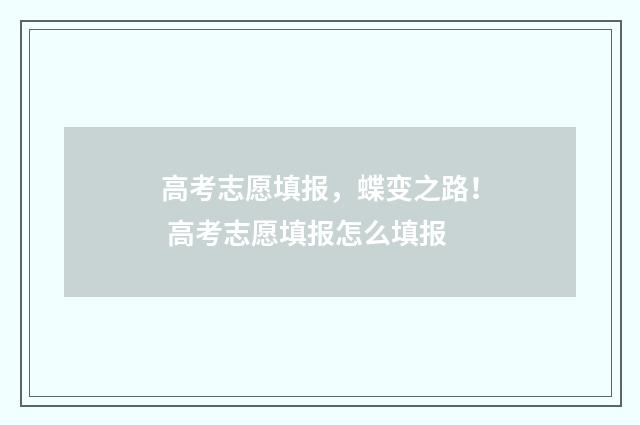 高考志愿填报，蝶变之路！ 高考志愿填报怎么填报