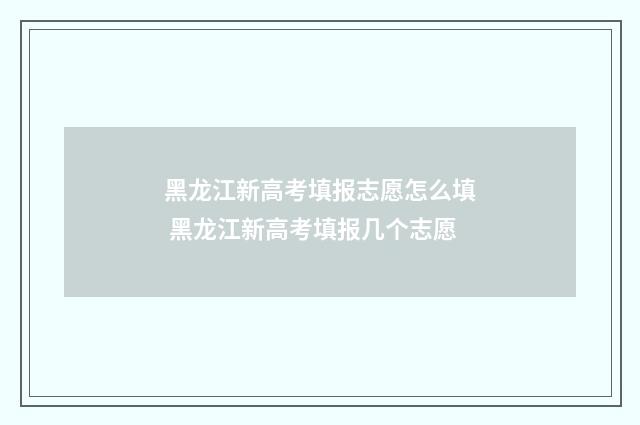 黑龙江新高考填报志愿怎么填 黑龙江新高考填报几个志愿