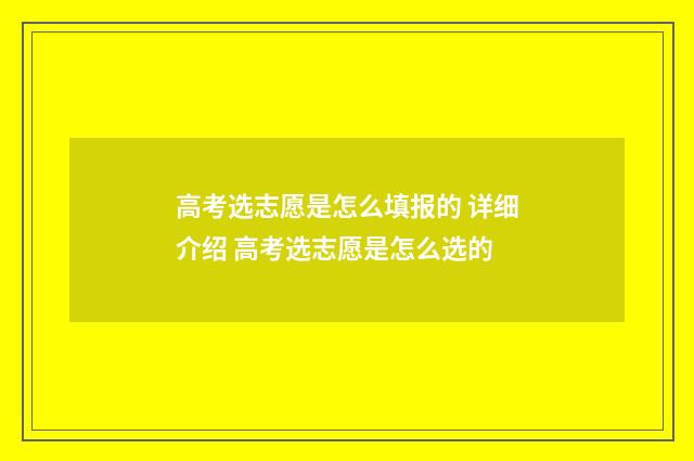 高考选志愿是怎么填报的 详细介绍 高考选志愿是怎么选的