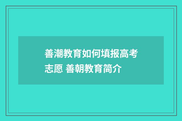 善潮教育如何填报高考志愿 善朝教育简介