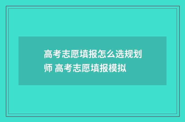 高考志愿填报怎么选规划师 高考志愿填报模拟