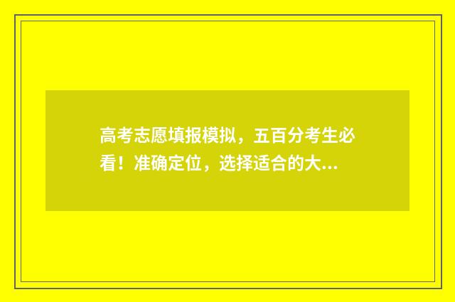 高考志愿填报模拟，五百分考生必看！准确定位，选择适合的大学和专业 高考志愿填报模拟视频