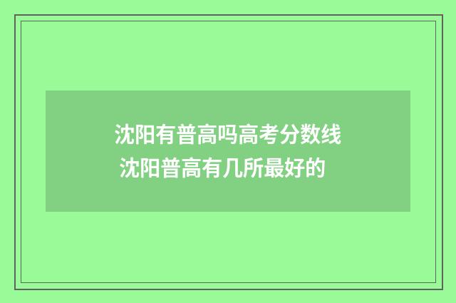沈阳有普高吗高考分数线 沈阳普高有几所最好的