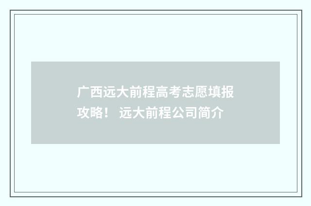 广西远大前程高考志愿填报攻略！ 远大前程公司简介