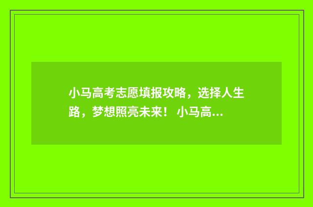 小马高考志愿填报攻略，选择人生路，梦想照亮未来！ 小马高考成绩