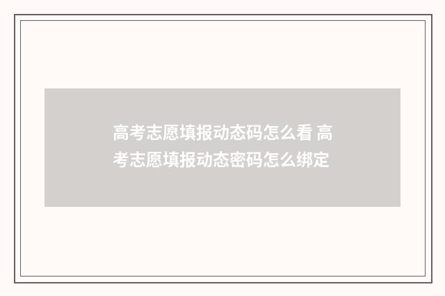 高考志愿填报动态码怎么看 高考志愿填报动态密码怎么绑定