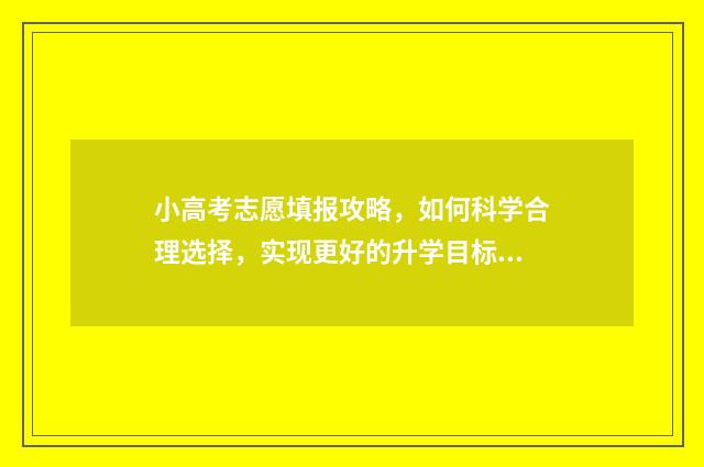 小高考志愿填报攻略，如何科学合理选择，实现更好的升学目标？ 小高考志愿填报入口