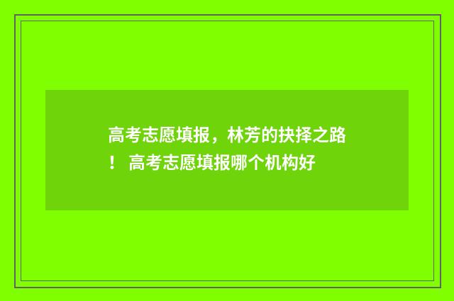 高考志愿填报，林芳的抉择之路！ 高考志愿填报哪个机构好