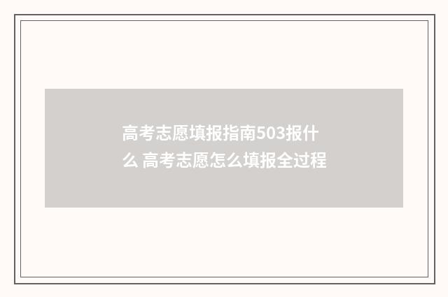 高考志愿填报指南503报什么 高考志愿怎么填报全过程