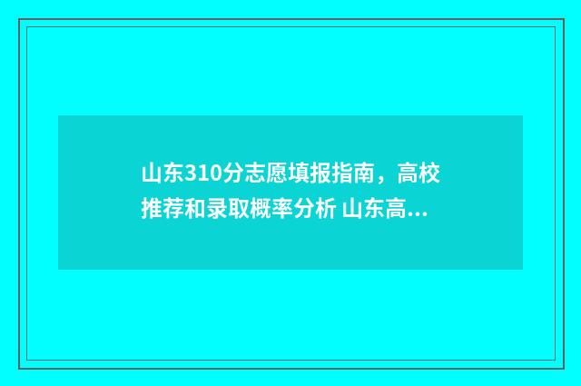 山东310分志愿填报指南，高校推荐和录取概率分析 山东高考310分能上什么大学