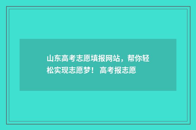 山东高考志愿填报网站，帮你轻松实现志愿梦！ 高考报志愿