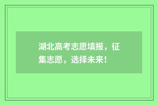 湖北高考志愿填报，征集志愿，选择未来！