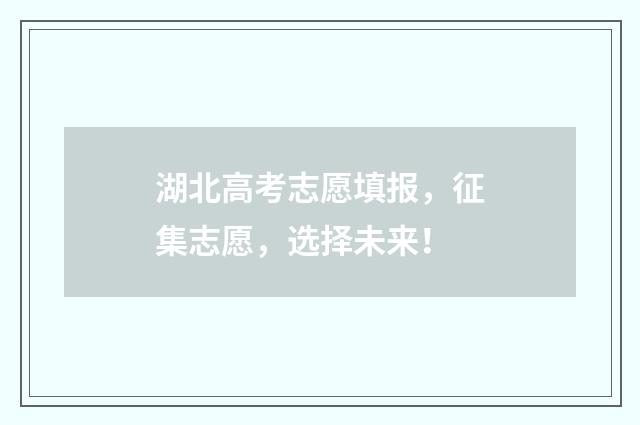 湖北高考志愿填报，征集志愿，选择未来！